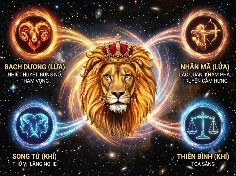 Cung Sư Tử hợp với các cung Lửa và Khí trong chiêm tinh
