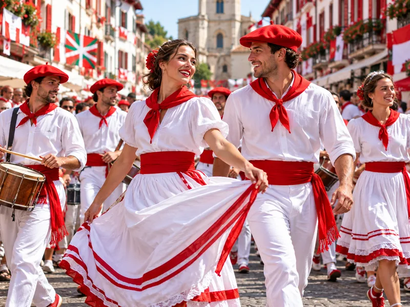 Trang phục lễ hội Basque nổi bật với hai màu đỏ và trắng